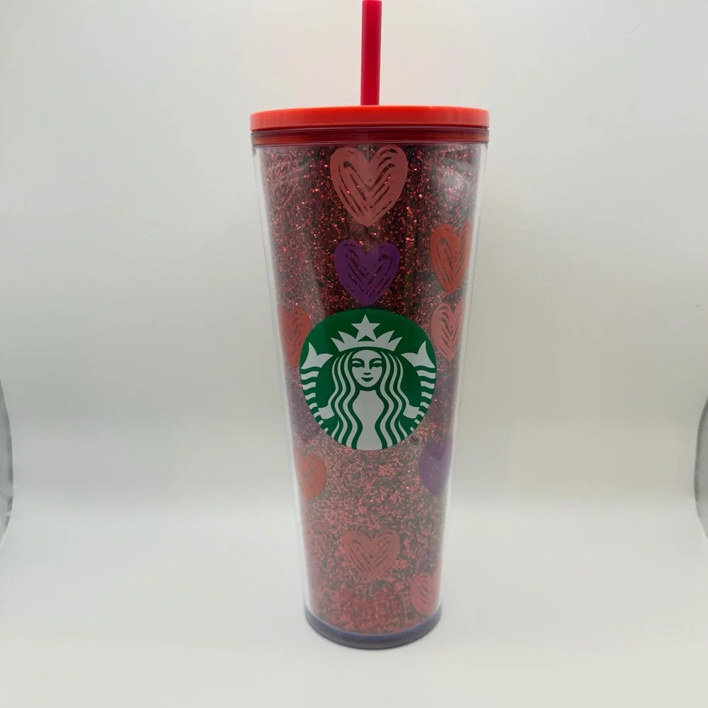 Starbucks Hearts Glitter Valentine’s Day Venti Cold Cup Tumbler Love Red Purple